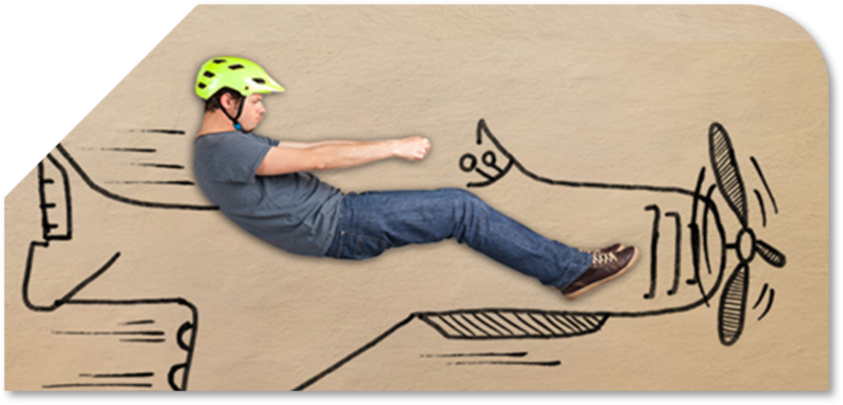 Ein Mensch welcher in einem gezeichnetem Flugzeug sitzt